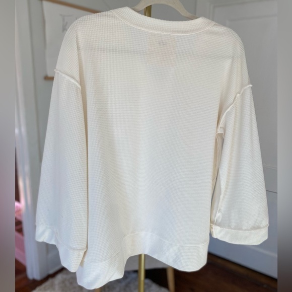 Cupio Thermal V-Neck Pullover Top Cottagecore Cozycore Buttery Soft Warm Neutral - Picture 2 of 8